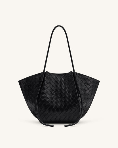 Nala Wide Weave Texture Tote Bag - Black | JW PEI