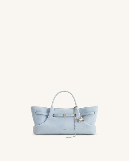 Maeve Dachshund Metal Charm Faux Suede Tote Bag - Blue | JW PEI