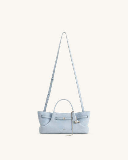 Maeve Dachshund Metal Charm Faux Suede Tote Bag - Blue | JW PEI