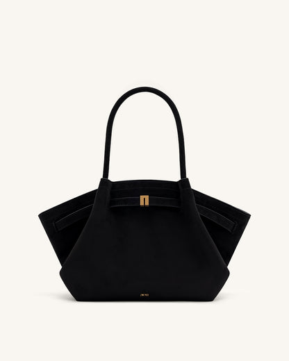 Hana Medium Faux Suede Tote Bag - Black | JW PEI