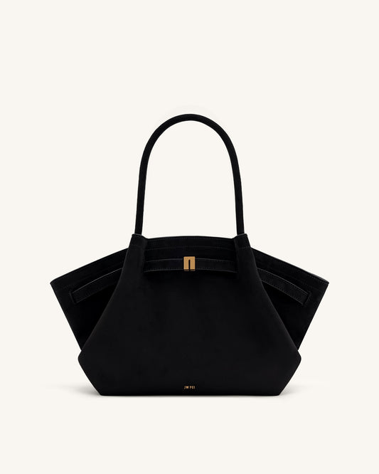 Hana Medium Faux Suede Tote Bag - Black | JW PEI