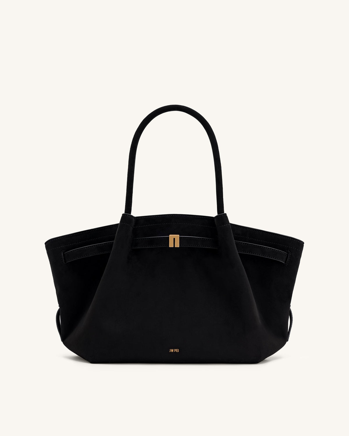 Hana Medium Faux Suede Tote Bag - Black | JW PEI