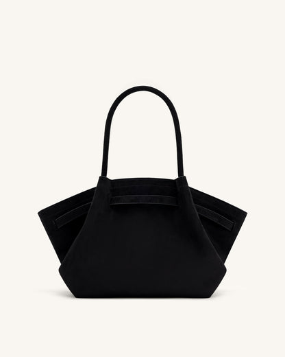 Hana Medium Faux Suede Tote Bag - Black | JW PEI