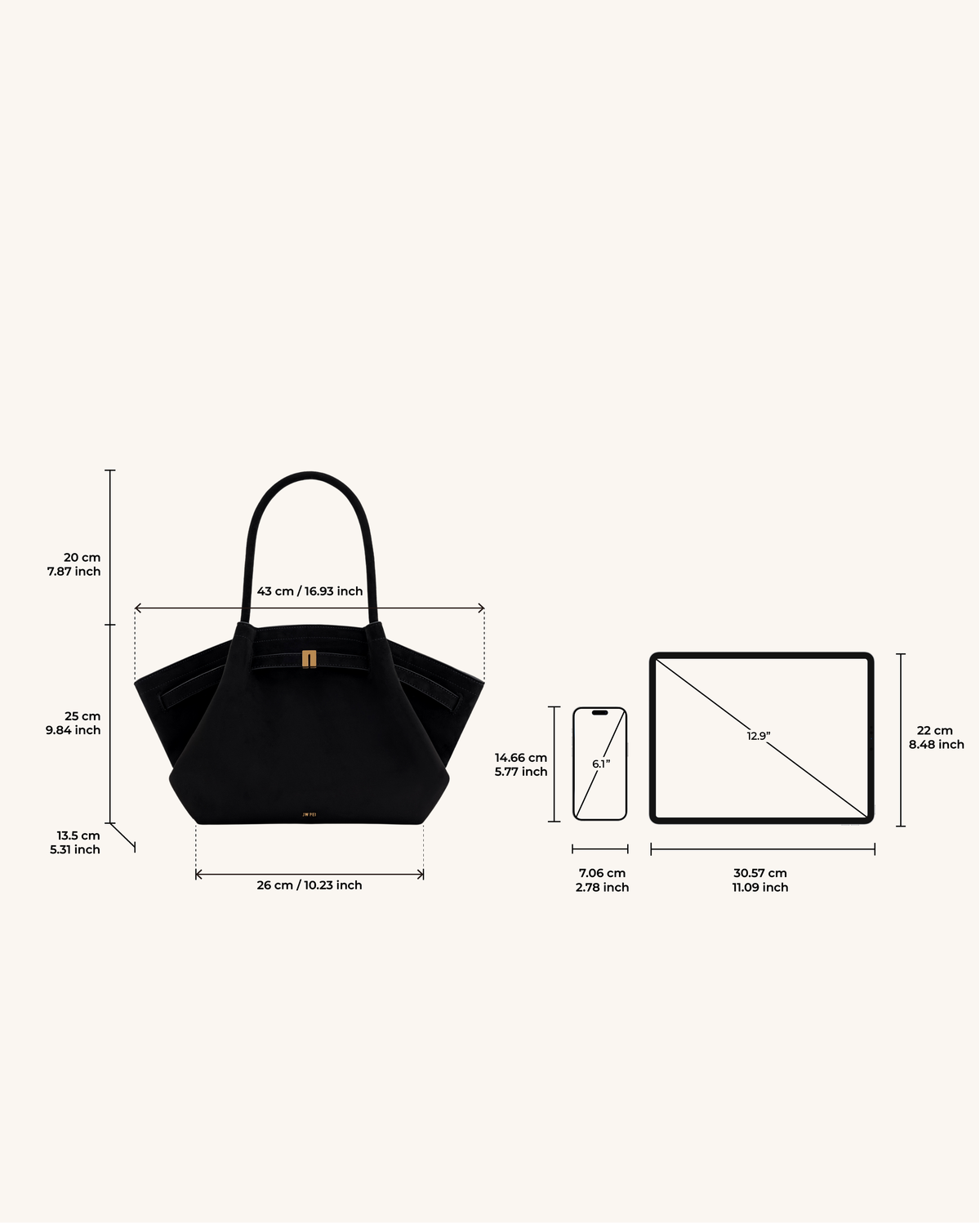 Hana Medium Faux Suede Tote Bag - Black | JW PEI