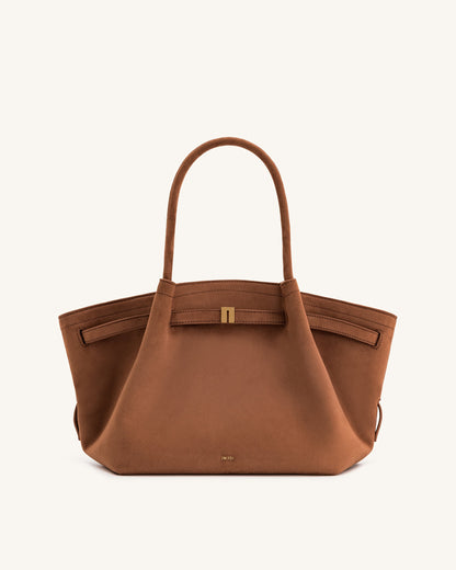 Hana Medium Faux Suede Tote Bag - Brown | JW PEI