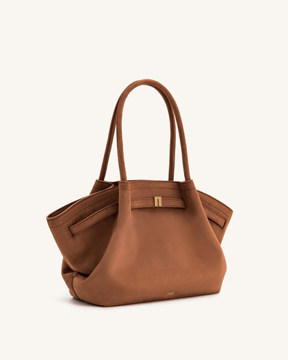 Hana Medium Faux Suede Tote Bag - Brown | JW PEI