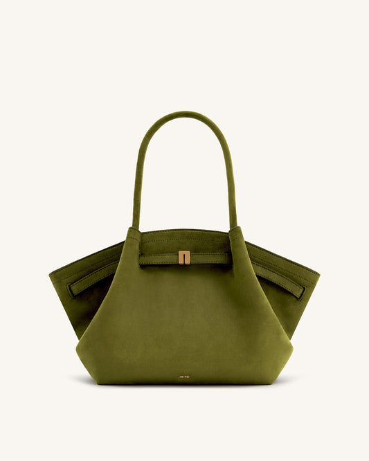 Hana Medium Faux Suede Tote Bag - Dark Olive | JW PEI
