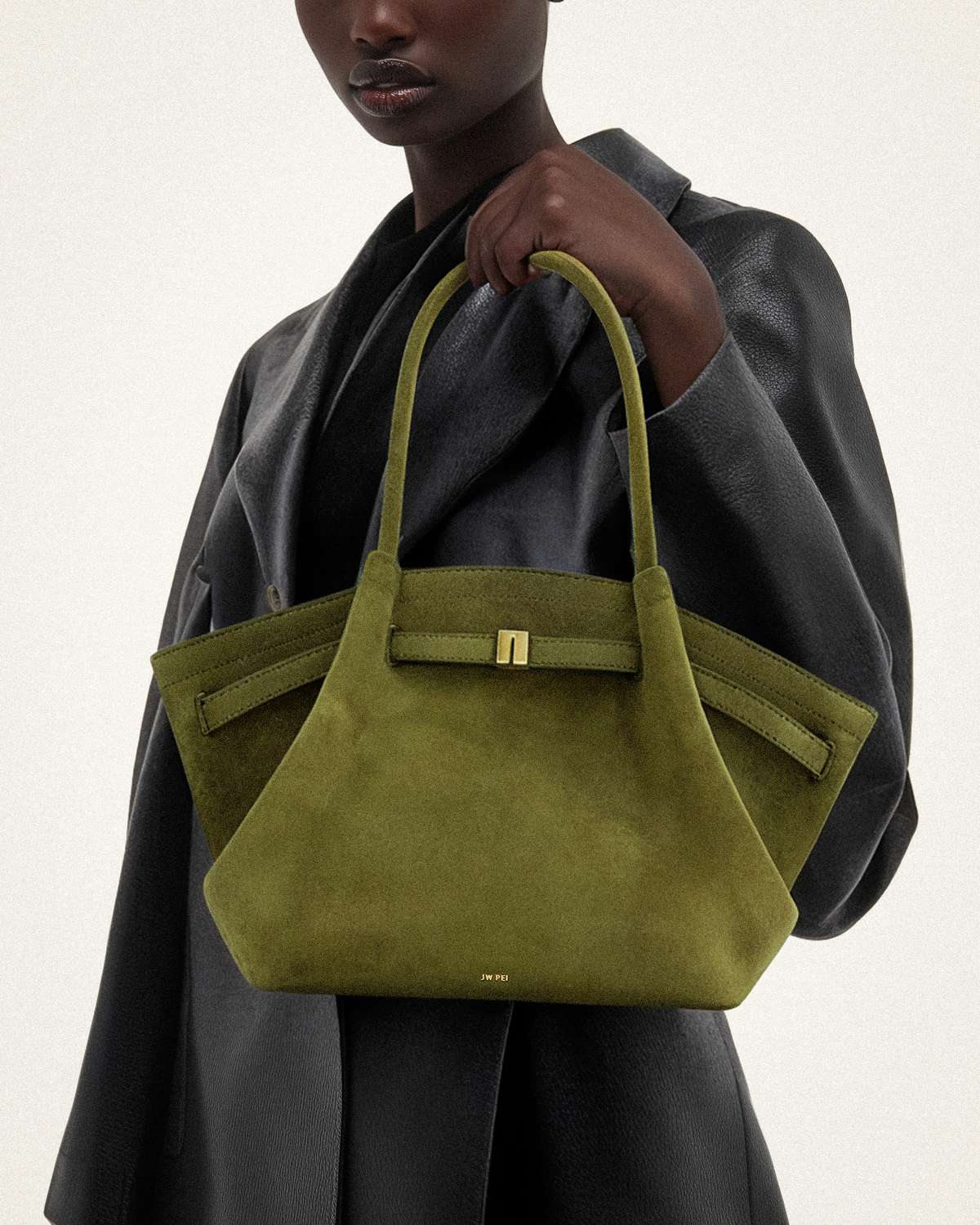 Hana Medium Faux Suede Tote Bag - Dark Olive | JW PEI