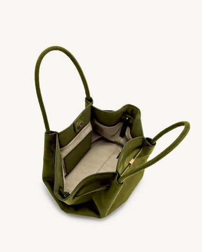 Hana Medium Faux Suede Tote Bag - Dark Olive | JW PEI