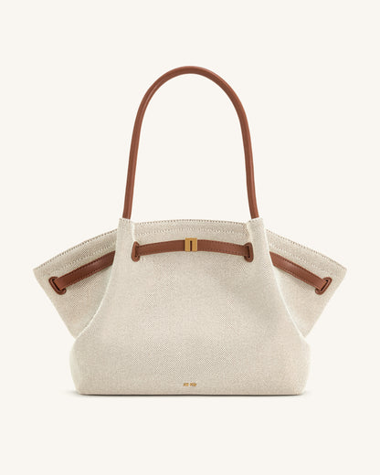 Hana Large Tote Bag - Brown Canvas | JW PEI