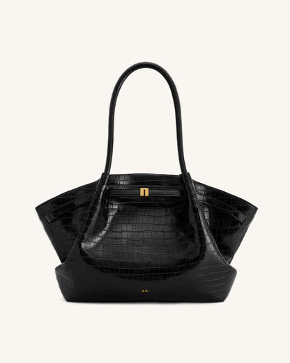 Hana Large Tote Bag - Black Croc | JW PEI