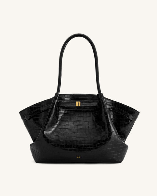 Hana Large Tote Bag - Black Croc | JW PEI