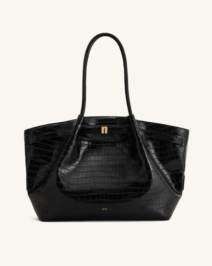 Hana Large Tote Bag - Black Croc | JW PEI