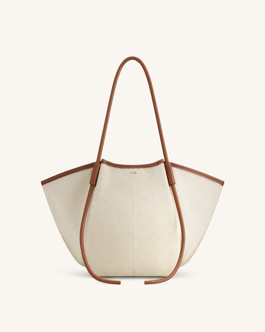 Nala Wide Tote Bag - Brown Canvas | JW PEI