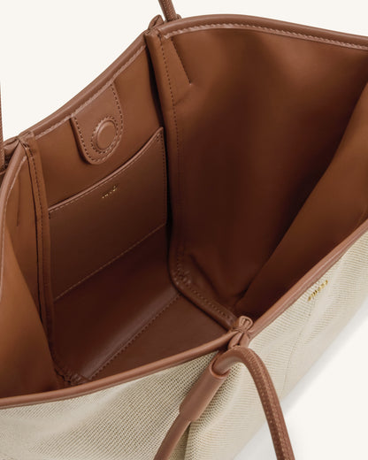 Nala Wide Tote Bag - Brown Canvas | JW PEI