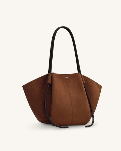 Nala Faux Suede Wide Tote Bag - Brown | JW PEI