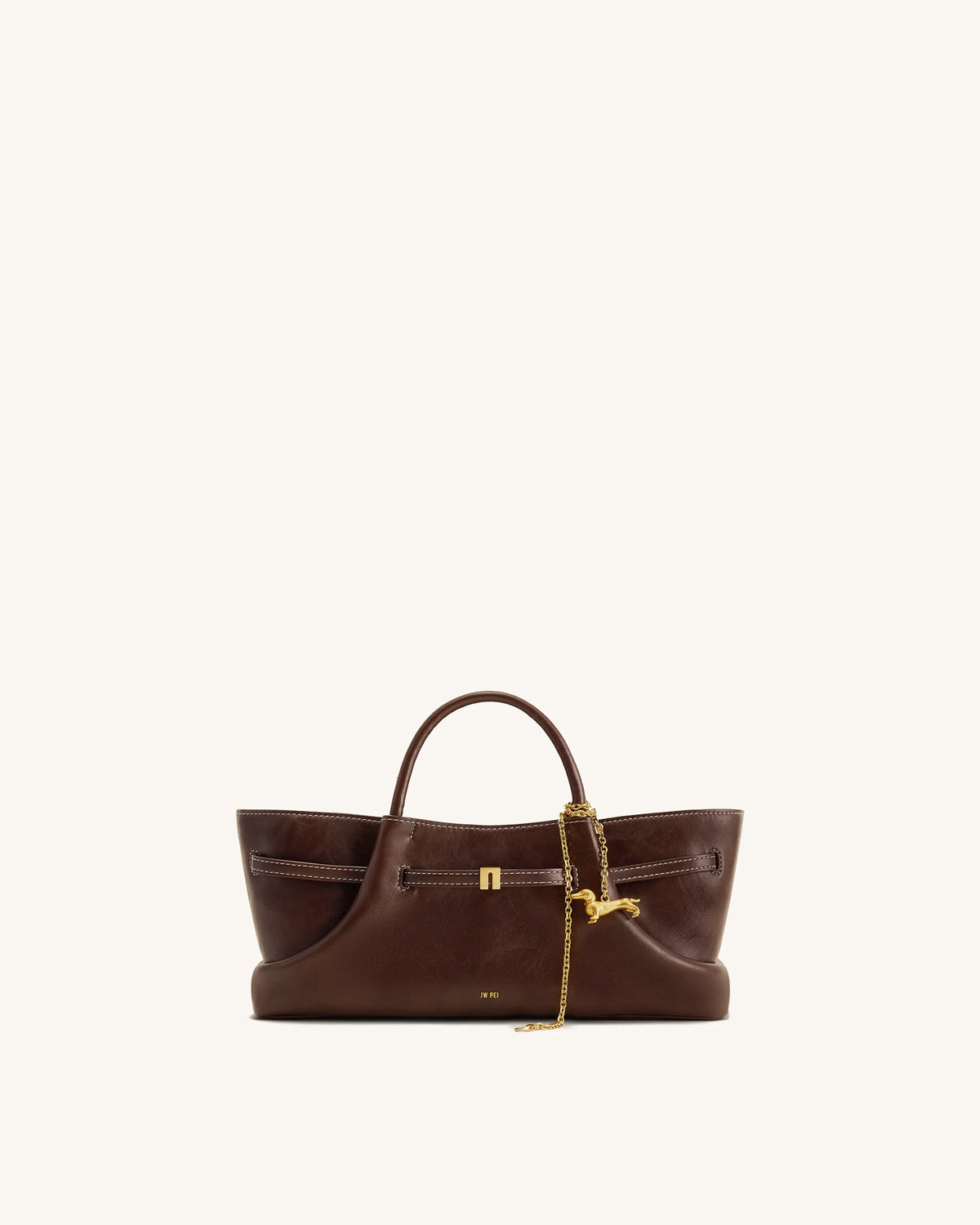 Maeve Dachshund Metal Charm Tote Bag - Dark Brown | JW PEI