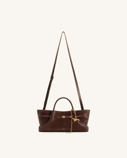 Maeve Dachshund Metal Charm Tote Bag - Dark Brown | JW PEI