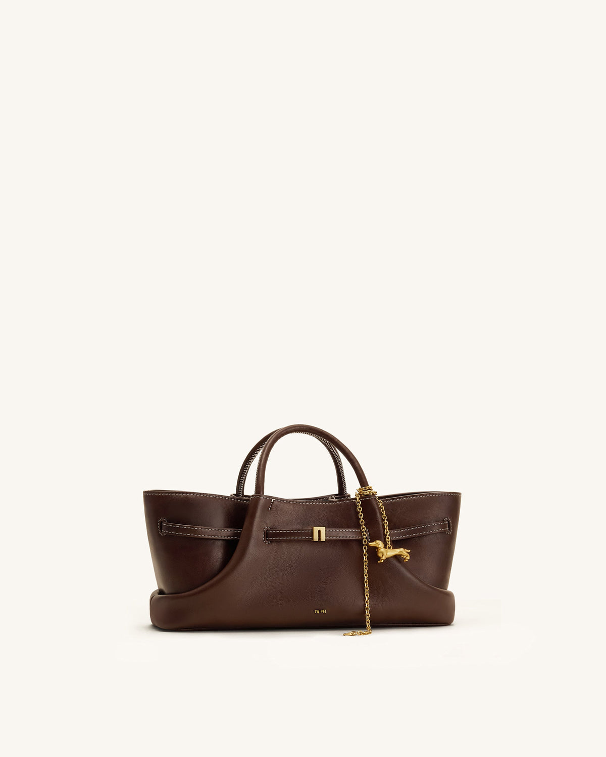 Maeve Dachshund Metal Charm Tote Bag - Dark Brown | JW PEI