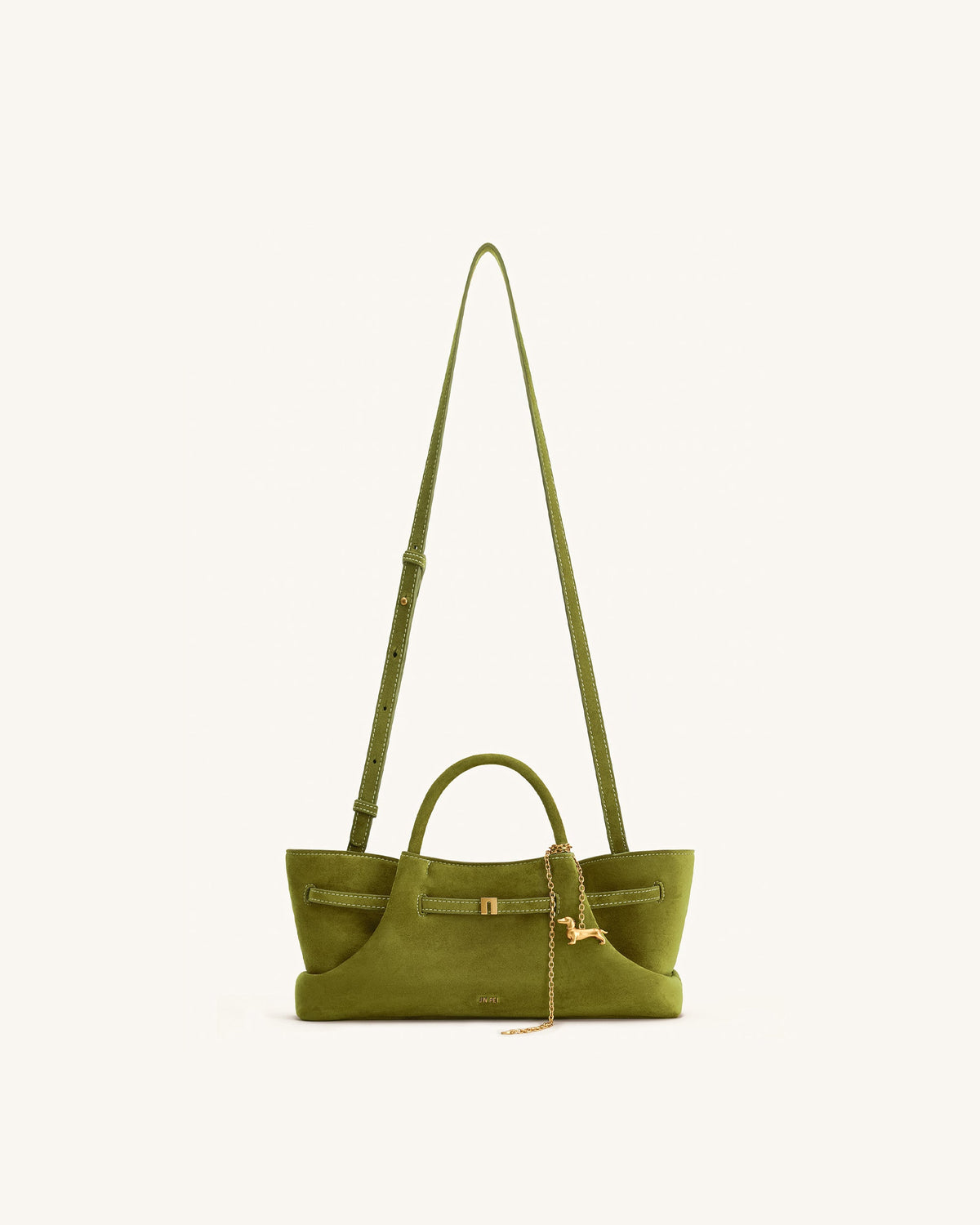 Maeve Dachshund Metal Charm Faux Suede Tote Bag - Olive Green | JW PEI