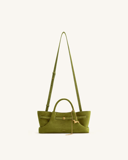 Maeve Dachshund Metal Charm Faux Suede Tote Bag - Olive Green | JW PEI