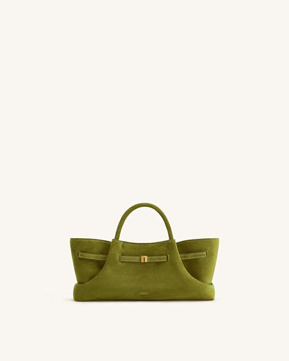Maeve Dachshund Metal Charm Faux Suede Tote Bag - Olive Green | JW PEI