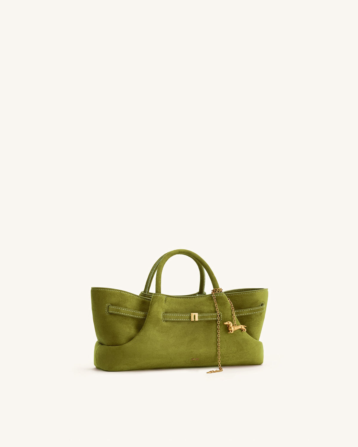 Maeve Dachshund Metal Charm Faux Suede Tote Bag - Olive Green | JW PEI