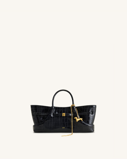 Maeve Dachshund Metal Charm Tote Bag - Black Croc | JW PEI