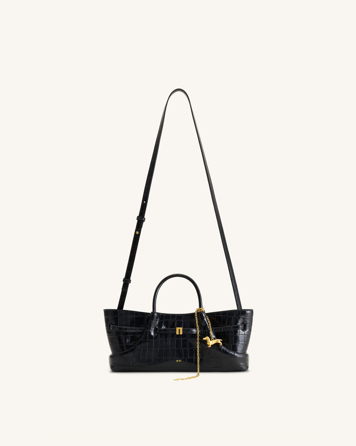 Maeve Dachshund Metal Charm Tote Bag - Black Croc | JW PEI