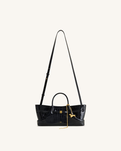 Maeve Dachshund Metal Charm Tote Bag - Black Croc | JW PEI