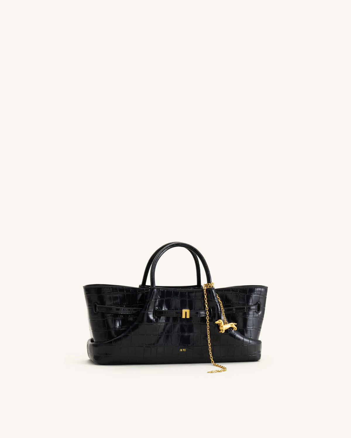 Maeve Dachshund Metal Charm Tote Bag - Black Croc | JW PEI