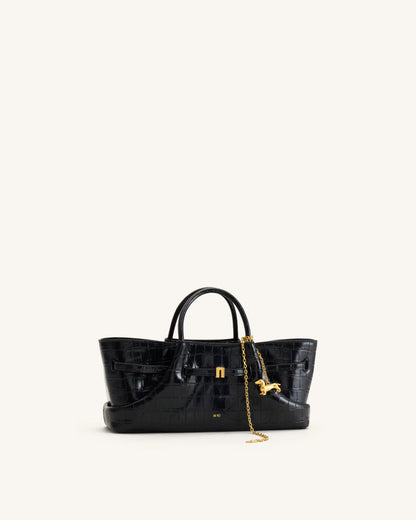 Maeve Dachshund Metal Charm Tote Bag - Black Croc | JW PEI