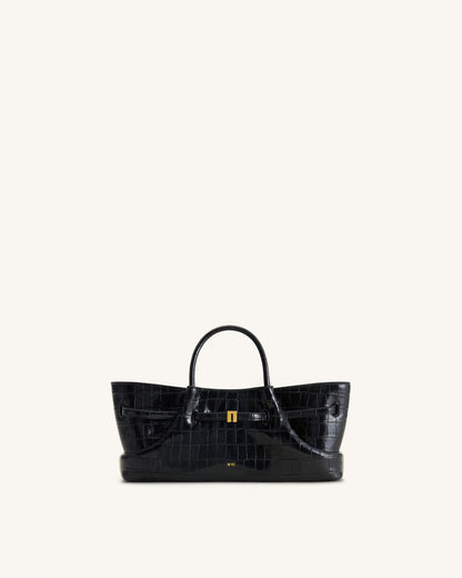 Maeve Dachshund Metal Charm Tote Bag - Black Croc | JW PEI