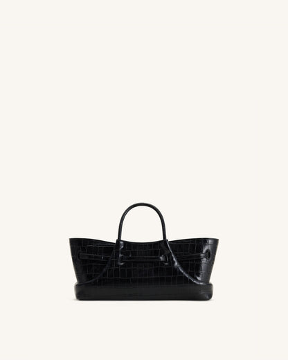 Maeve Dachshund Metal Charm Tote Bag - Black Croc | JW PEI