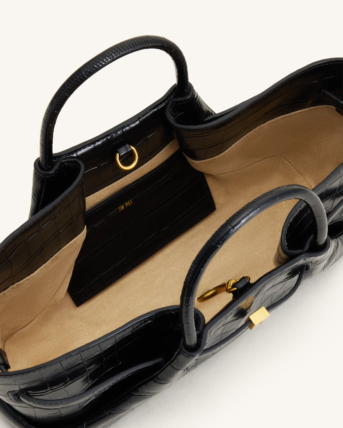 Maeve Dachshund Metal Charm Tote Bag - Black Croc | JW PEI