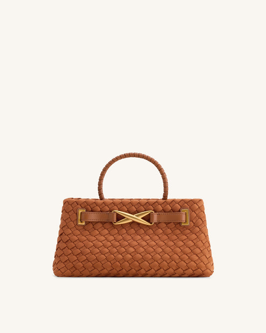 Elora Faux Suede Woven Tote Bag - Brown | JW PEI