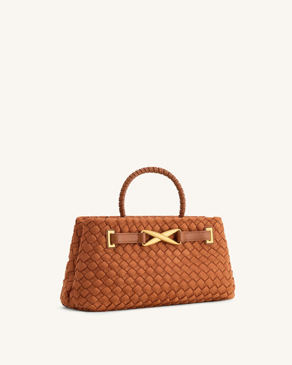 Elora Faux Suede Woven Tote Bag - Brown | JW PEI