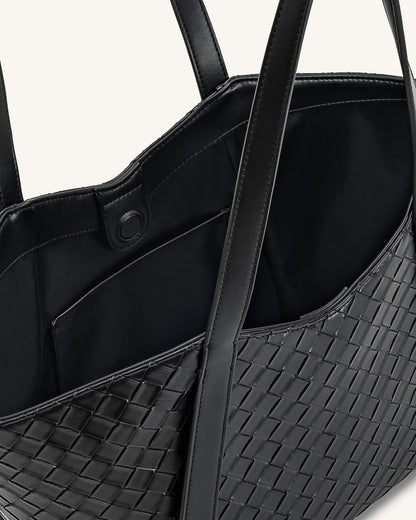 Kiana Large Capacity Weave Texture Tote Bag - Black | JW PEI