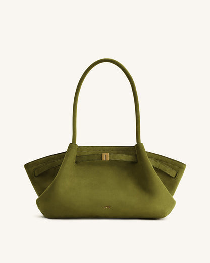 Hana Wide Faux Suede Tote Bag - Olive Green | JW PEI