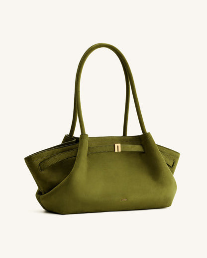 Hana Wide Faux Suede Tote Bag - Olive Green | JW PEI