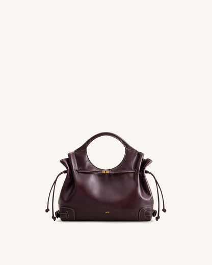 Virelle Waxed Vegan Leather Drawstring Tote Bag - Burgundy | JW PEI