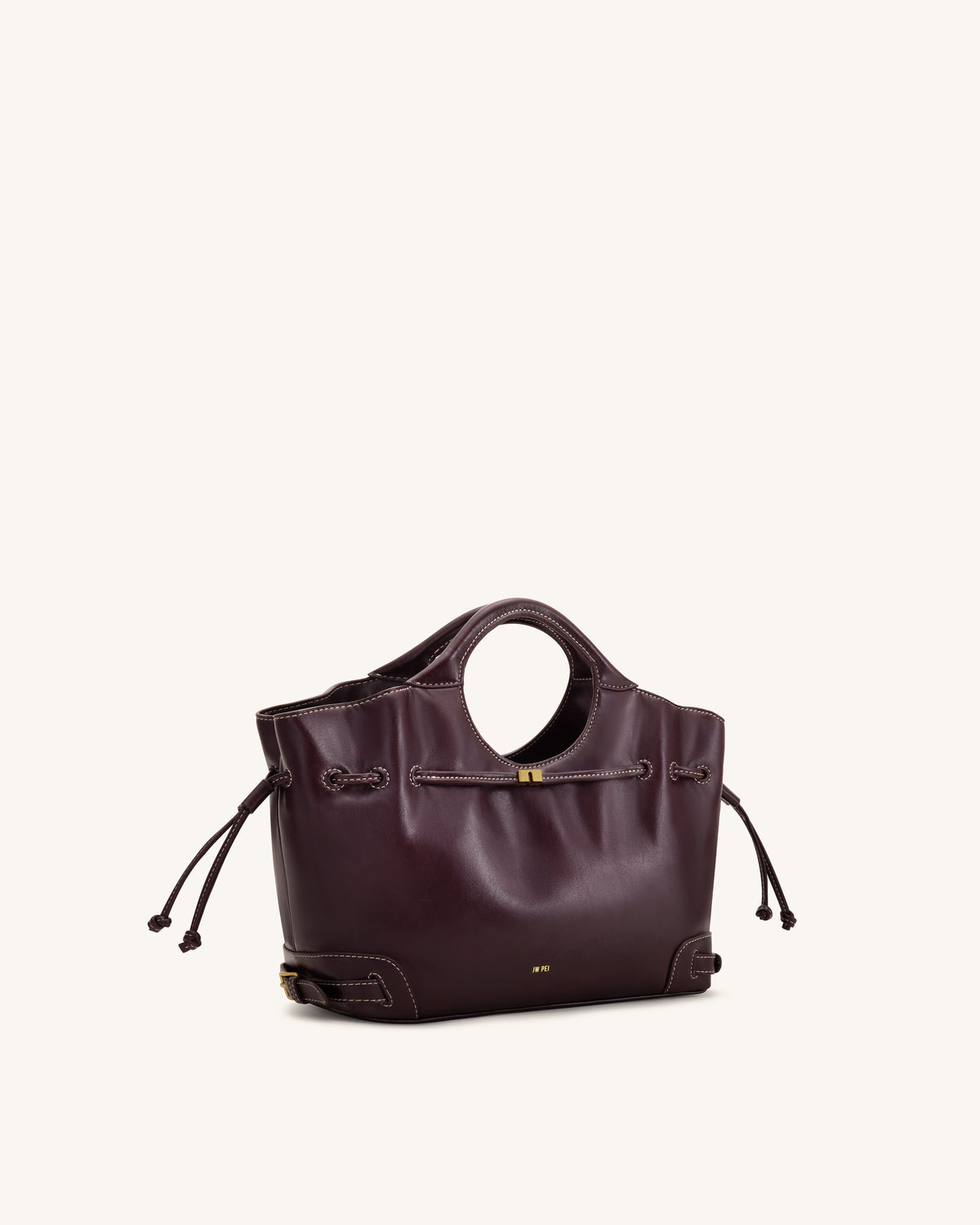 Virelle Waxed Vegan Leather Drawstring Tote Bag - Burgundy | JW PEI