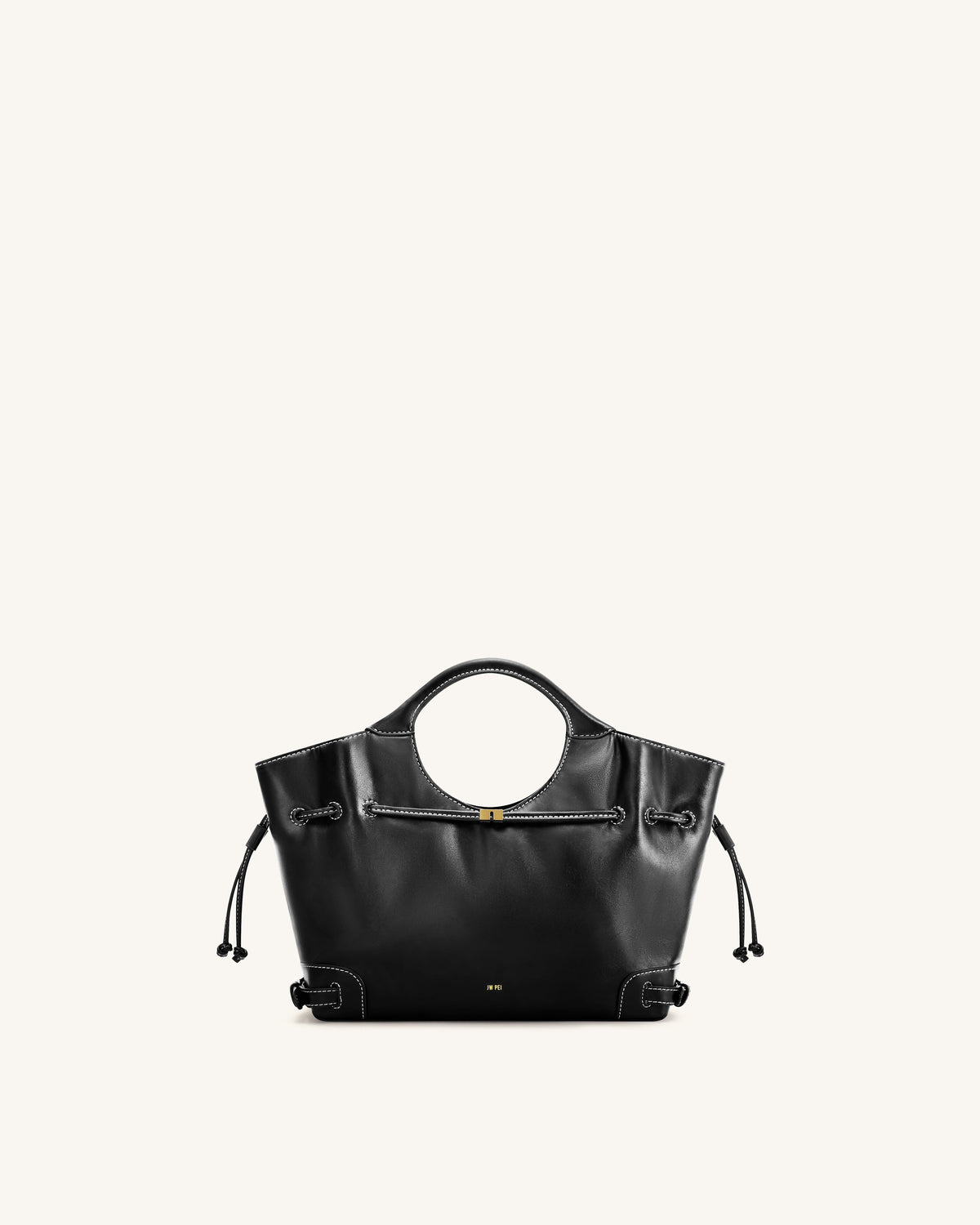 Virelle Waxed Vegan Leather Drawstring Tote Bag - Black | JW PEI