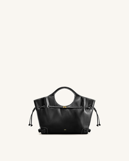 Virelle Waxed Vegan Leather Drawstring Tote Bag - Black | JW PEI