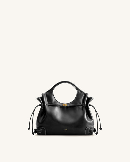 Virelle Waxed Vegan Leather Drawstring Tote Bag - Black | JW PEI