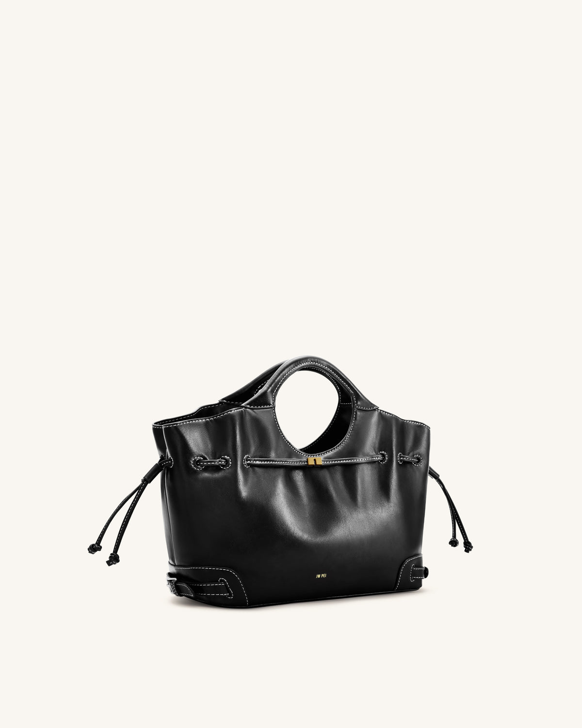 Virelle Waxed Vegan Leather Drawstring Tote Bag - Black | JW PEI