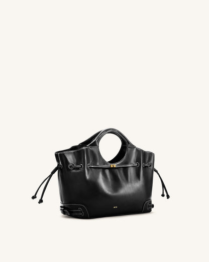 Virelle Waxed Vegan Leather Drawstring Tote Bag - Black | JW PEI