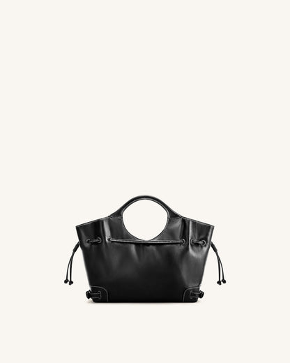 Virelle Waxed Vegan Leather Drawstring Tote Bag - Black | JW PEI