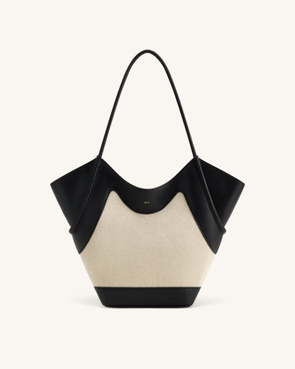 Maribel Panel Tote Bag - Black Canvas | JW PEI
