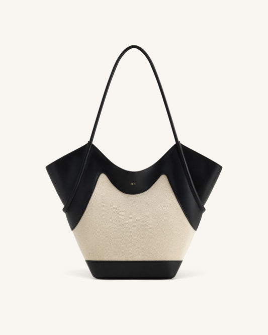 Maribel Panel Tote Bag - Black Canvas | JW PEI